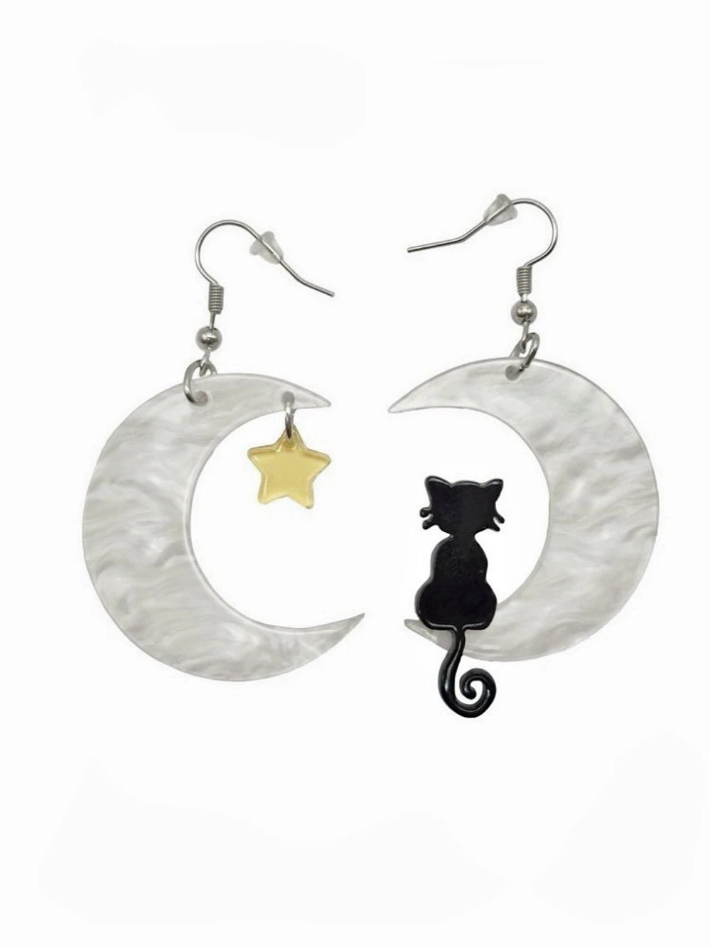Moon & Black Cat Mismatched Halloween Dangle Earrings NWT